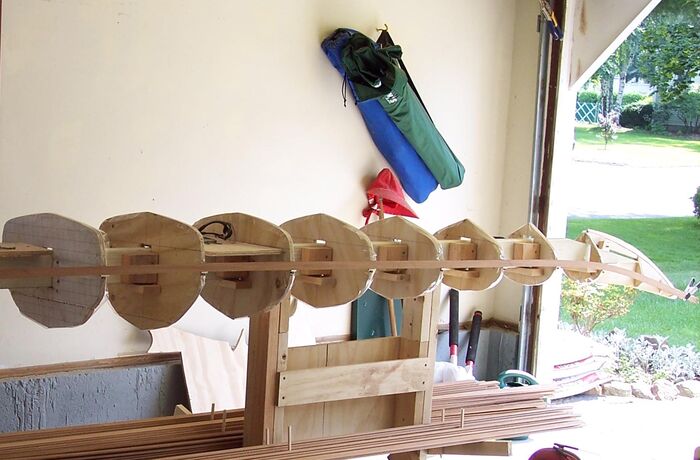 Here the strongback has been constructed and the strips milled.