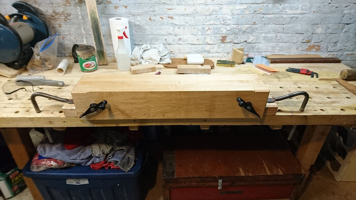 Secured to the bench front with holdfasts, its intended place of use